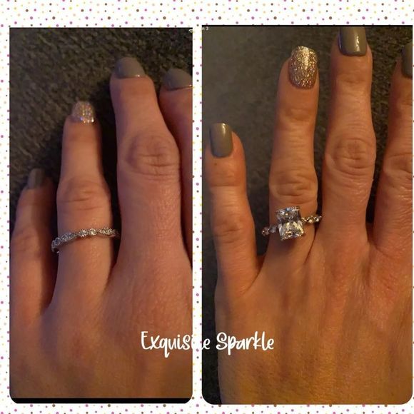 💍Stunning 18k White GP 2 Piece Radiant Cut Diamond Bridal Set - Picture 11 of 15